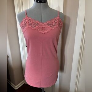 Lace Trim / Cotton & Spandex Garnet Hill Tank Top, Adjustable, Rose, Size M